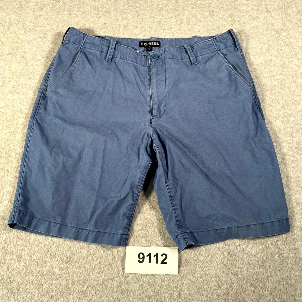 Express Chino Shorts Mens 33‎ Blue Cotton Flat Front Streetwear Casual Outdoor